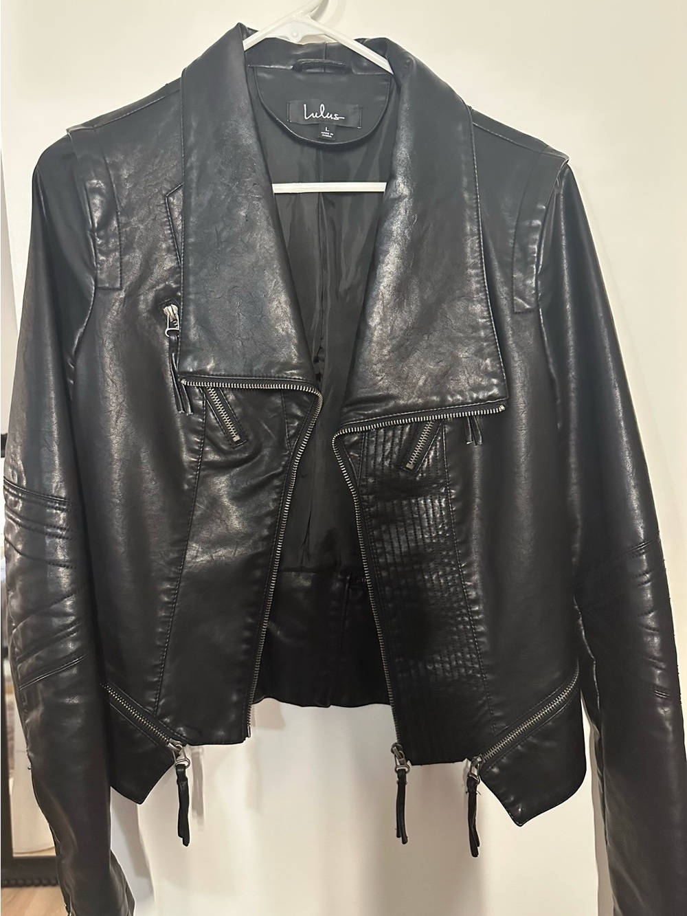 Lulu's Black Faux Leather Asymmetrical Moto Jacket